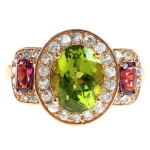 Dallas Prince Sterling Silver Peridot & Rhodolite Ring with Zircon Halo